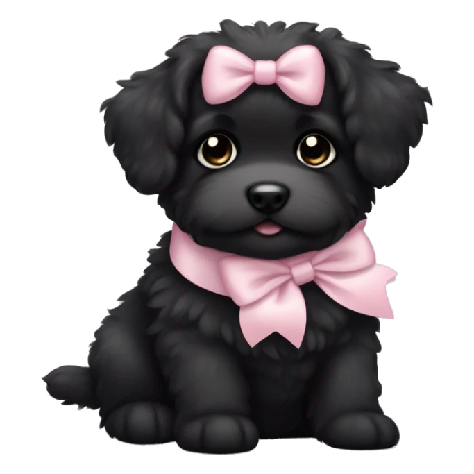 fluffy fat black puppy with pale pink bow sticker