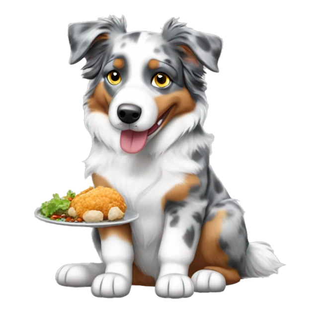 Blue Merle Australian Shepherd eating chicken sticker