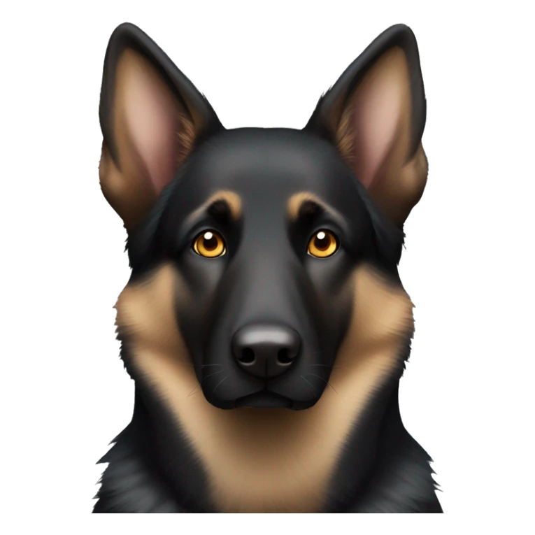 Black German shepherd dog, blue eye, one brown eye, white chest sticker
