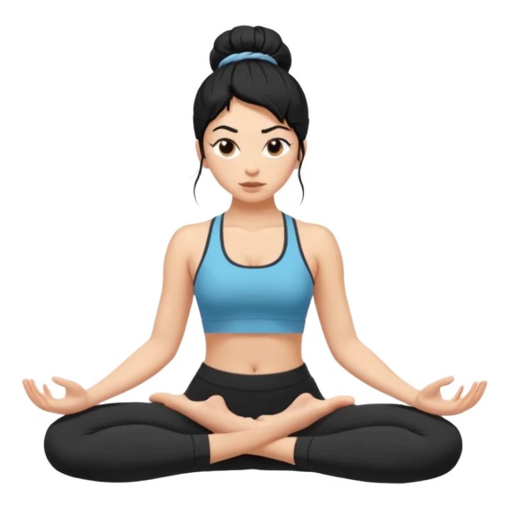 white girl with black long hair in a messy bun doing difficult yoga sticker