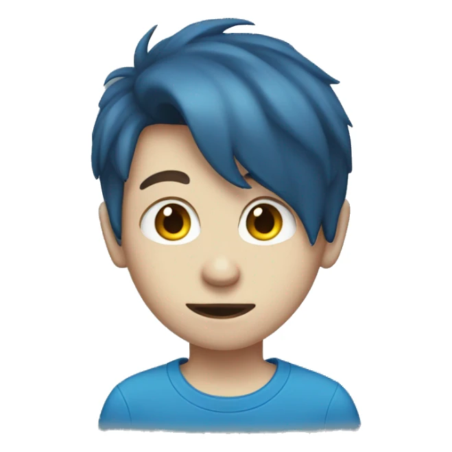 A boy with a white skin and a blue t-shirt sticker