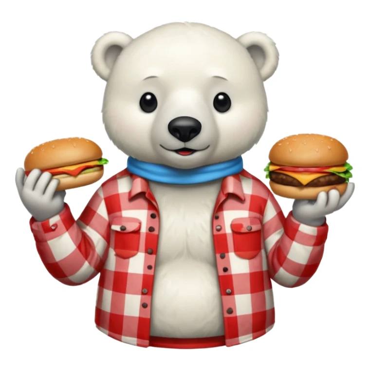 polar bear with burger wearing red checkered shirt sticker