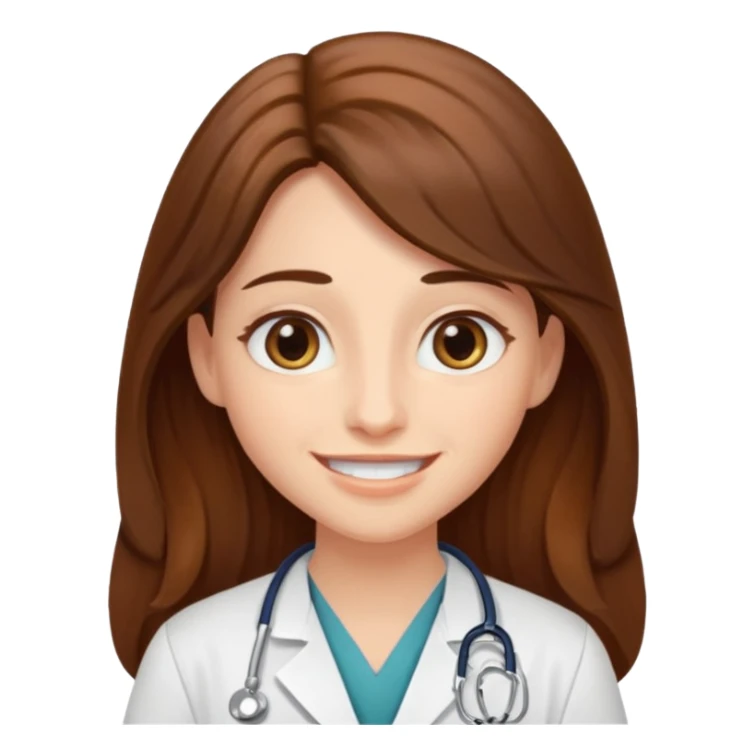 
A doctor with long brown hair, almond-shaped eyes, and a toothless smile. sticker