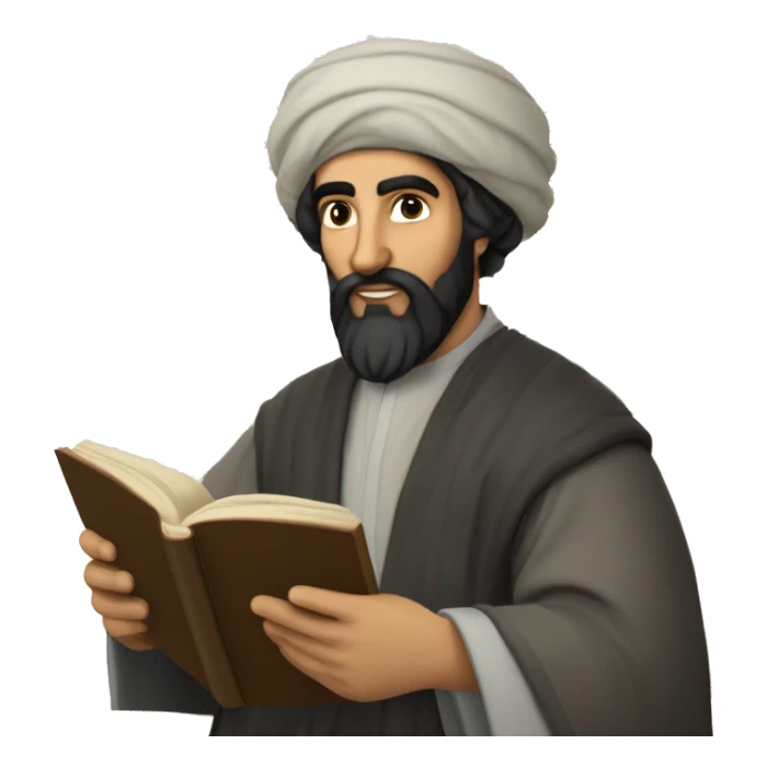 Nizami Ganjavi persian medieval author with a book in hands and black beard sticker