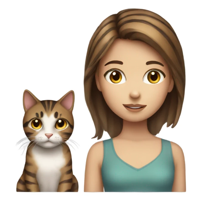 Girl brown hair and eyes with striped cat sticker