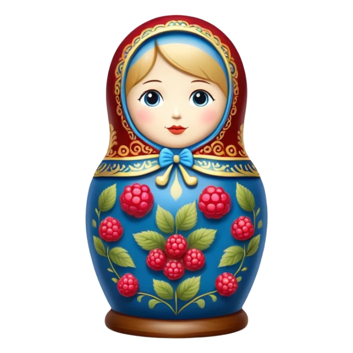 blue khokhloma-painted matryoshka doll with raspberries inside sticker