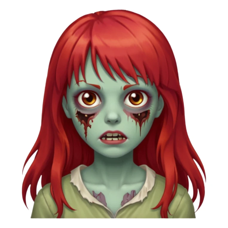 zombie girl with long red hair and bangs and brown eyes  sticker