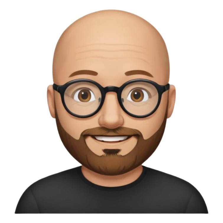 40-year-old white man, bald with a brown beard, wearing round black glasses sticker