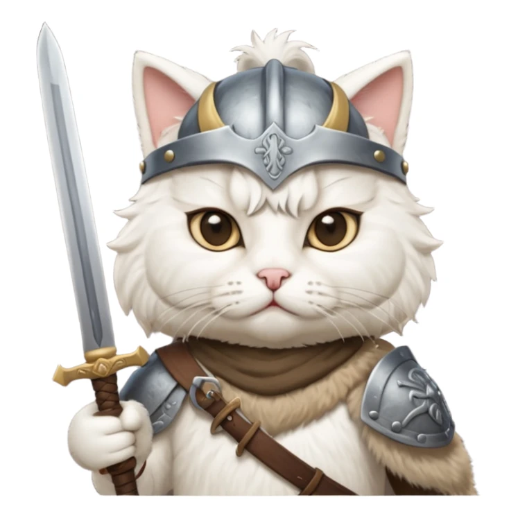 white cat with viking helmet and sword sticker