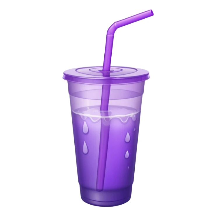 styrofoam cup with purple liquid and a straw sticker