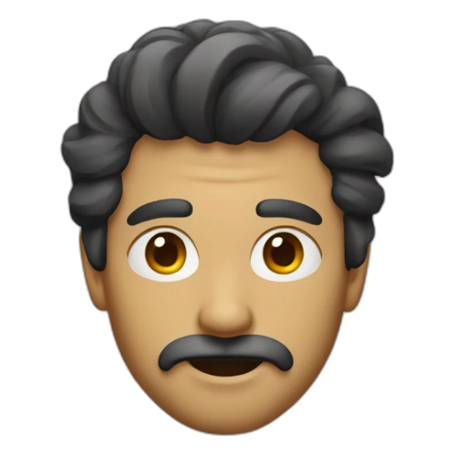 a man with hair on his forehead and a short mustache sticker