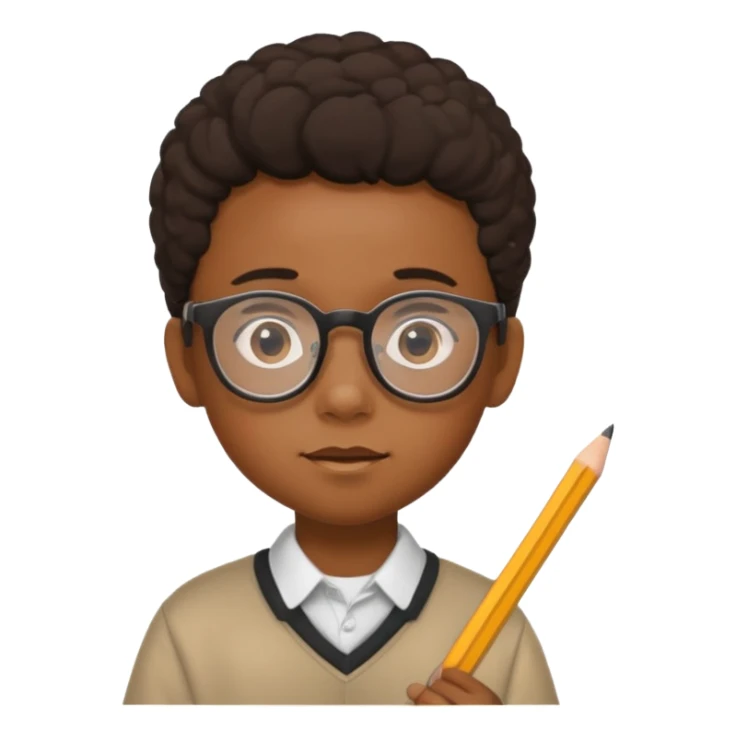 black boy kid with glasses → holding a pencil sticker