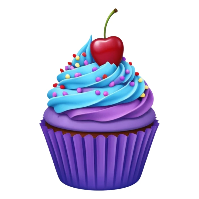 Cupcake: blue cream, purple paper, sprinkles with cherry on top  sticker