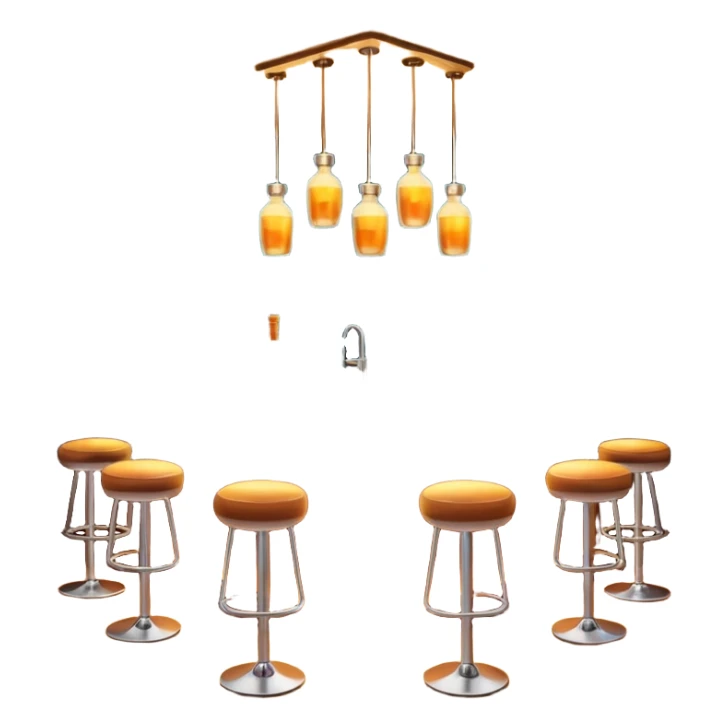 A 3D cartoon bar interior with bottles on glass shelves, counter lighting, high stools, and glowing drink glasses, warm ambient light, realistic Memoji-style. sticker