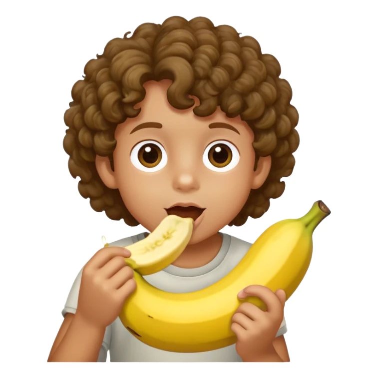 Kid with curly brown hair eating a banana  sticker