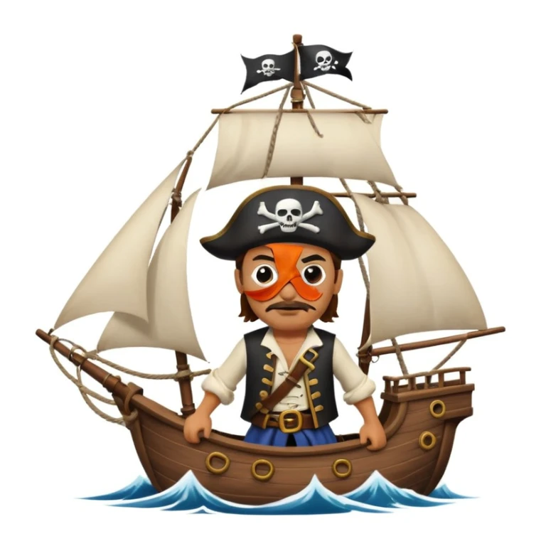 pirate with eye sailing a ship in strome sea background sticker
