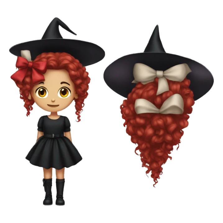 Young witch with black dress and big red hair bow  sticker