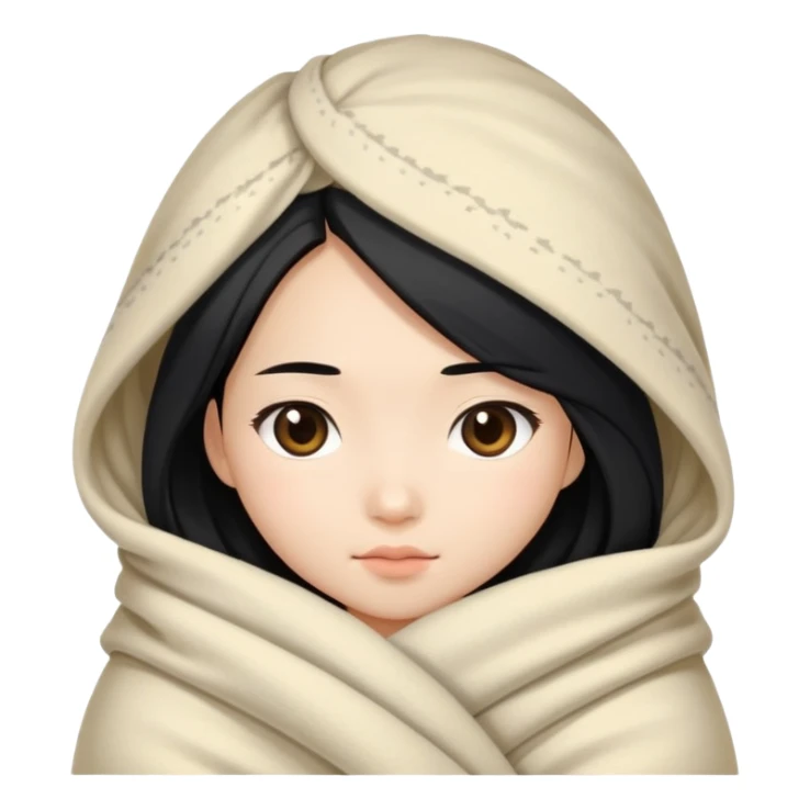 Asian girl with long black hair wrapped in a blanket sticker