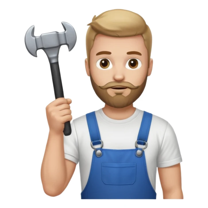  guy who looks very handsome, he has a beard, wears a white tee shirt and holds a wrench in one hand and a black hammer in the other  sticker