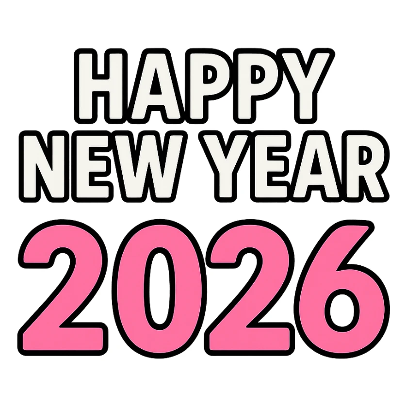 Happy New Year 2026 year black and pink text, remove background sticker