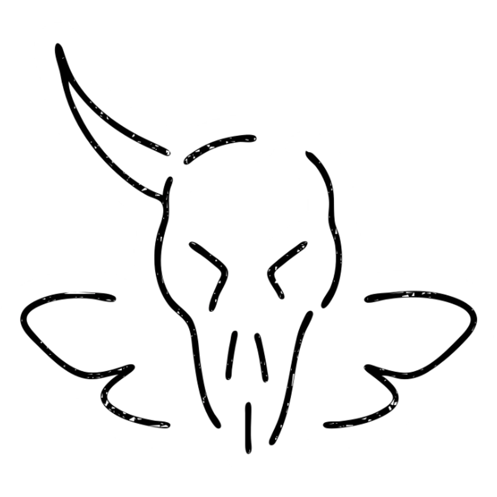 absolute minimal horror: just 4-5 red lines total suggesting fused minotaur-stoat skull with broken horn and hint of moth wings, almost entirely empty/transparent, just the barest suggestion of the creature, extreme minimalism with 95% negative space, purely red, severely fragmented sticker