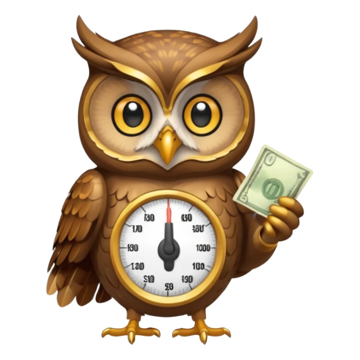mascot owl holding money scale with two sides sticker