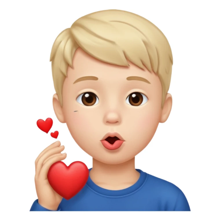 Emoji, boy's face blowing a kiss, puckered lips, small heart sticker