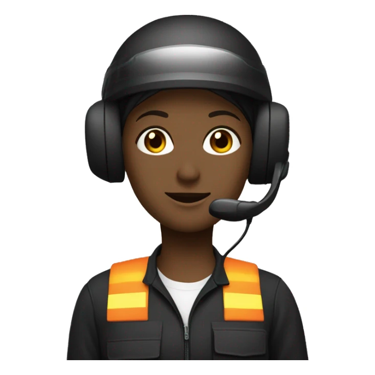 operator dressed in black with a milatary helmet, without glasses, wearing a headset, ready to respond to alerts, preferably female white sticker