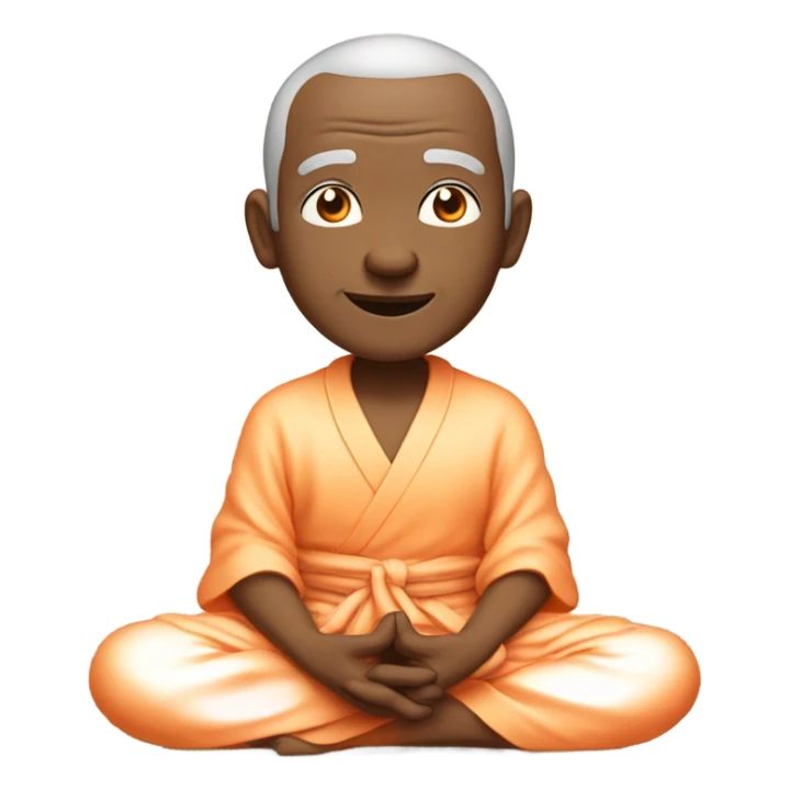 an old yogi with a peaceful and meditative expression. The character should be wearing an orange robe, symbolizing traditional yogic attire. The yogi can be sitting in a lotus position with closed eyes, a gentle smile, and a serene aura. sticker
