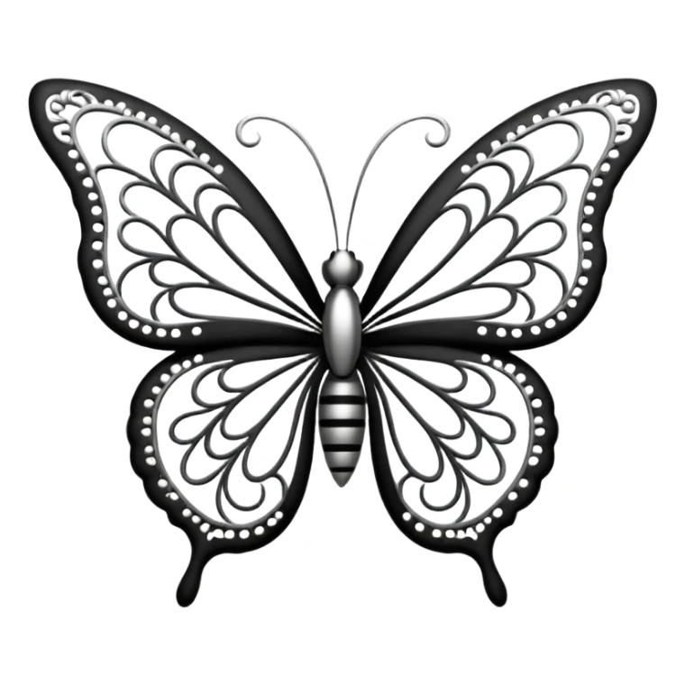 Black and silver filigree butterfly divider, 3D, extremely detailed design sticker