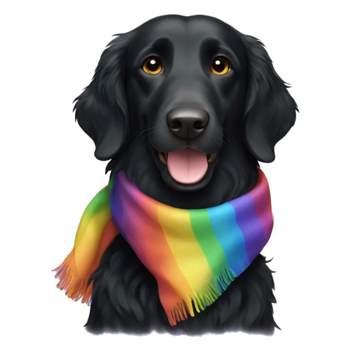 slim black flat coated retriever with rainbow scarf happy face sticker