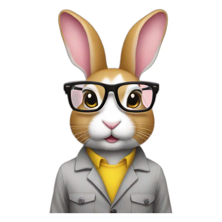 Specialist rabbit pink with glasses black wears shirt yellow sticker