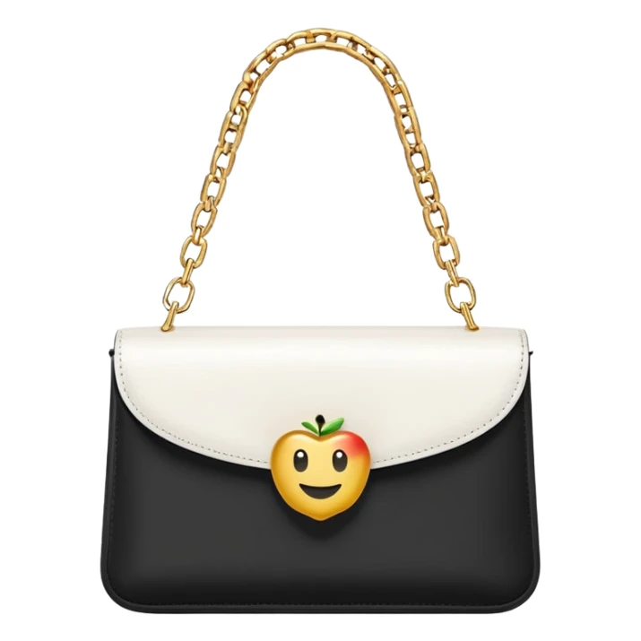 sleek white purse with gold chain handle, minimalist and modern, Apple-style emoji sticker