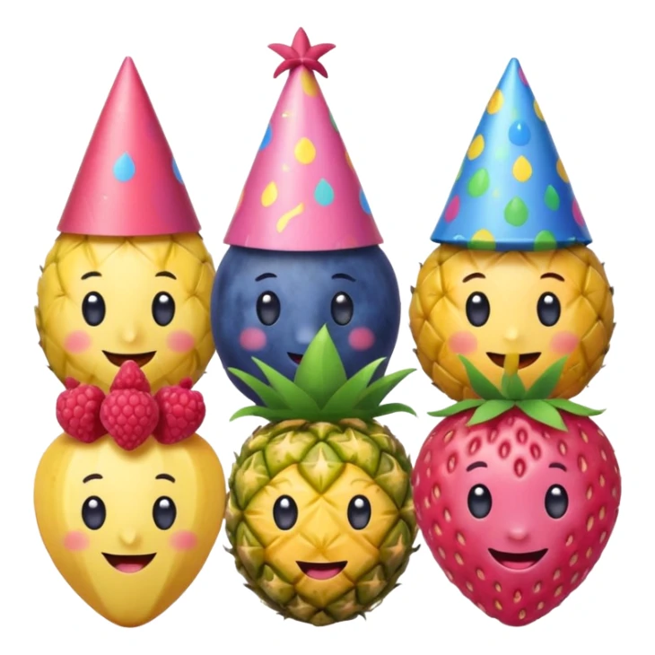 strawberry, blueberry, raspberry, banana, mango, pineapple pink lady apple having a party sticker