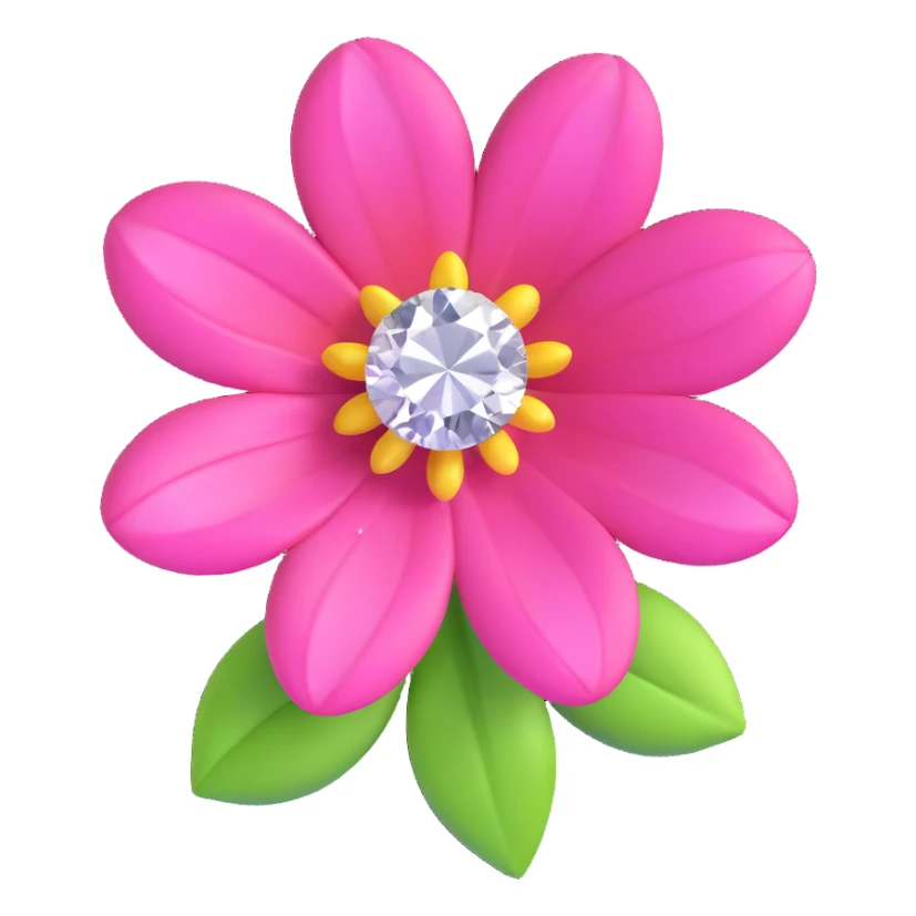 Transform the pink flower with diamonds into a 3D emoji style. Keep the diamonds sparkling and the flower vibrant and cute, with a polished and dimensional look typical of Microsoft style 3D fluent emojis. sticker