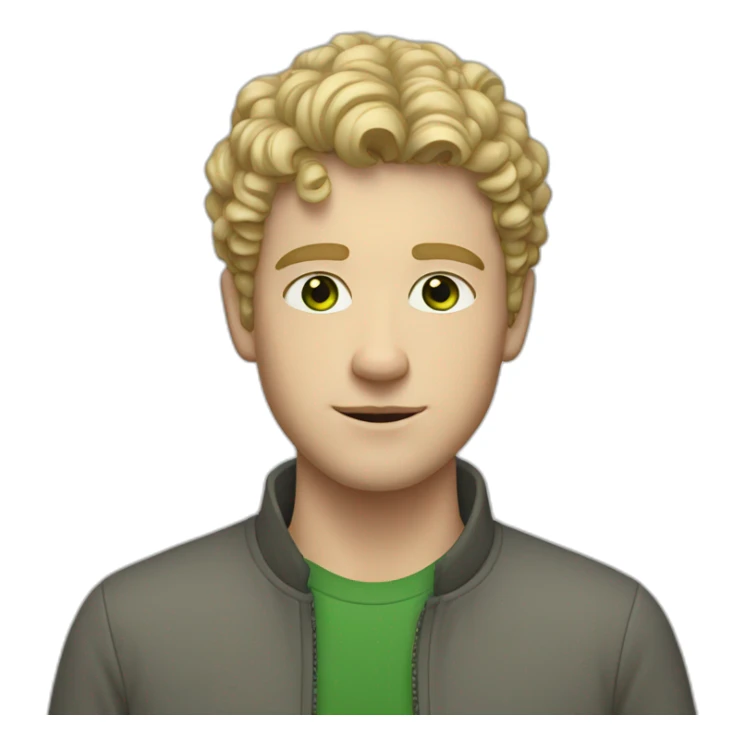 young adult white man with short, curly blond hair, green eyes sticker