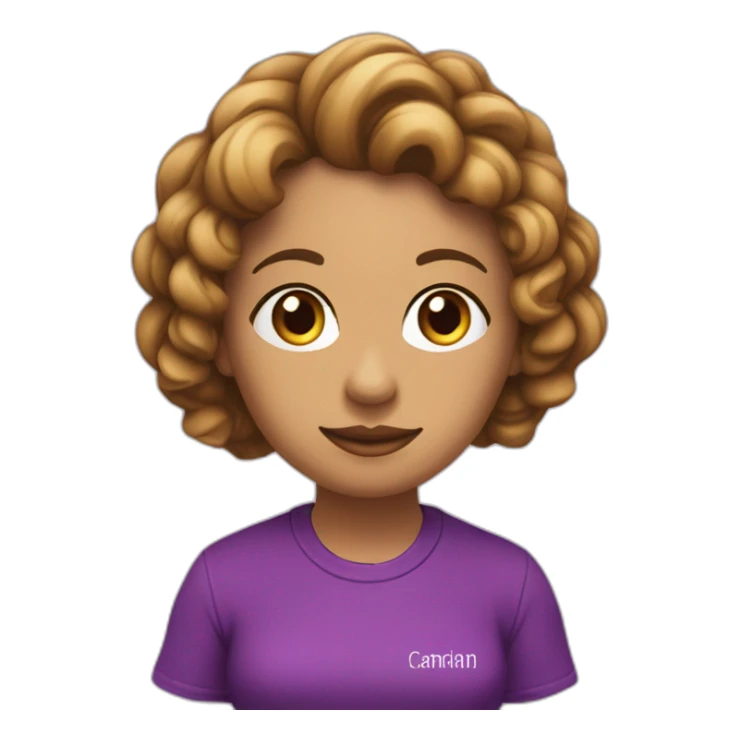 mujer cabello liso marron con ondas y camiseta morada con letras 4tech sticker