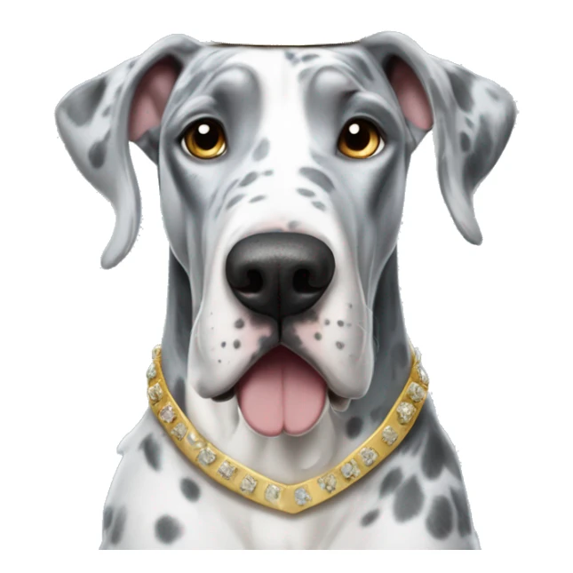 Blue Merle Great dane wearing gold princess crown sticker