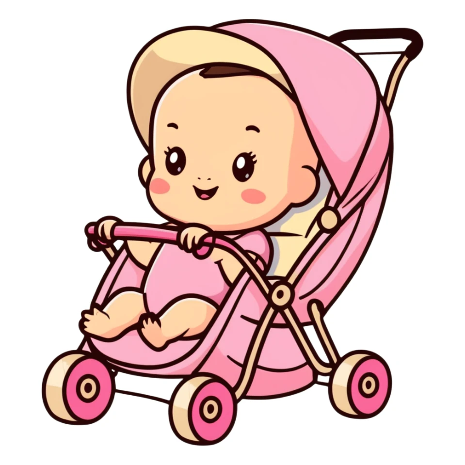 happy baby sitting in a pink gradient and beige stroller sticker