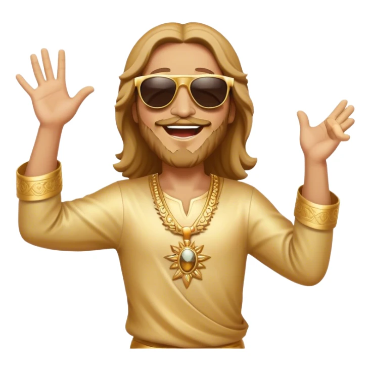 dancing figure of rejoicing Jesus with  sunglases golden  sticker