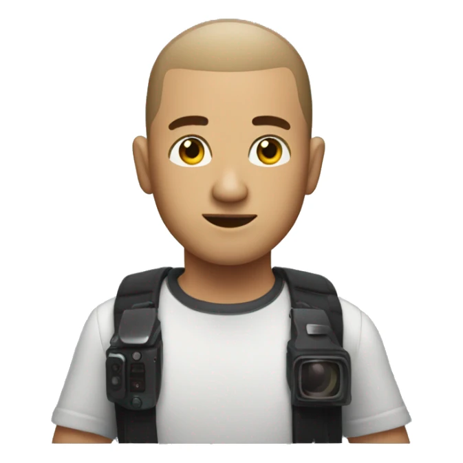 Create a dude with short haur like a buzz cut who is filming with a film camera  sticker