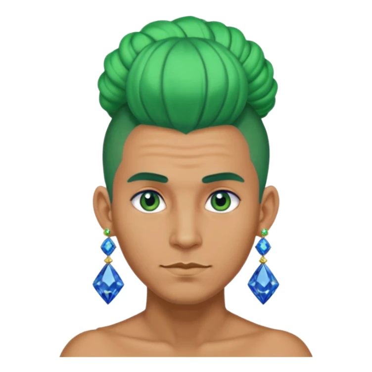 gem lover man with gem accessories excessive amount very big gem earrings green bun hair and blue diamonds  sticker