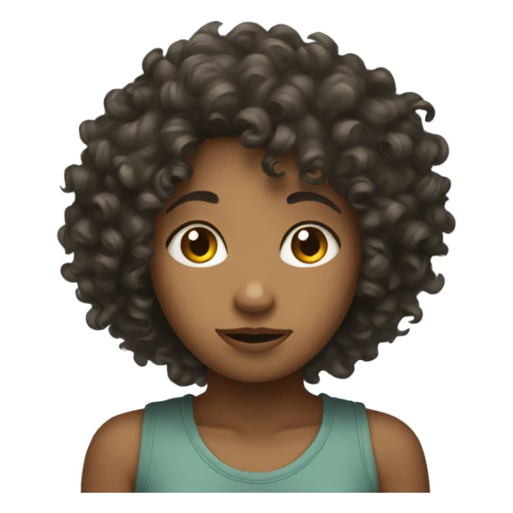 Curly haired girl hiding sticker