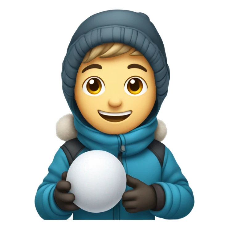 smiling boy in winter gear holding a snowball sticker