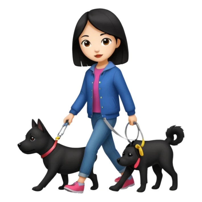 Asian girl walking black dog sticker