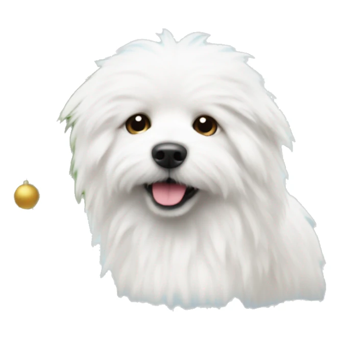  white fluffy dog and Christmas tree sticker