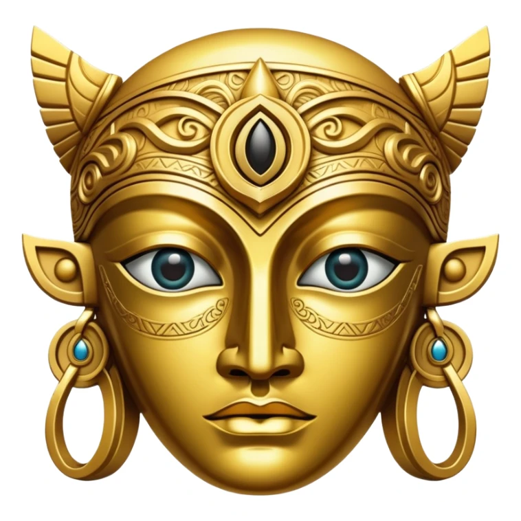 golden Anunnaki mask object, eye holes cut out, empty inside sticker