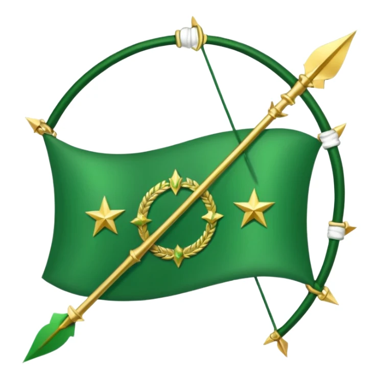 The Circassian flag has a green background with twelve gold stars forming an arc that looks like a bow. There are three crossed arrows in the center of the flag. sticker