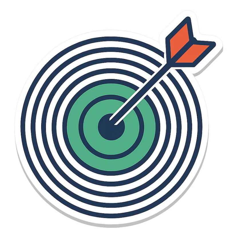 A target with navy rings and a vibrant green bullseye, with an arrow, sticker style sticker