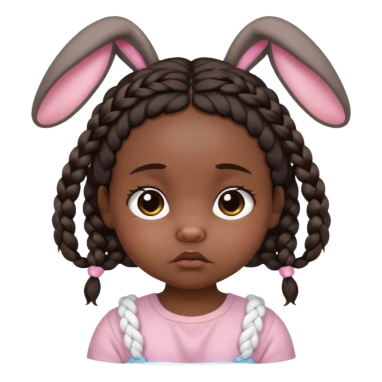 bunny ear accessory wearing baby braided dark hair sad  sticker
